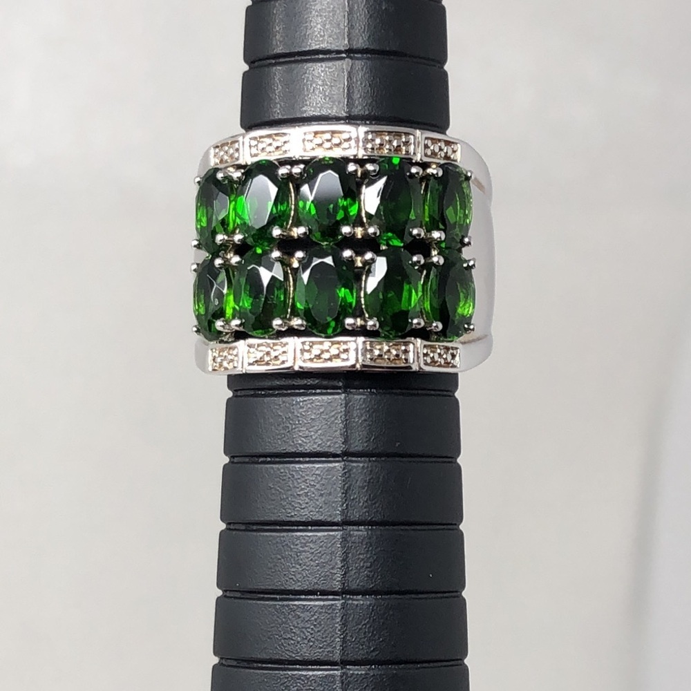 Russian Green Chrome Diopside Sterling Silver Ring Size 7.25 - Picture 11 of 12